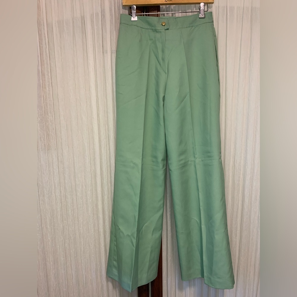 Vintage 70’s 80’s Polyester Flare Leg Pale Avocado Green Pants Womens Size 10 12